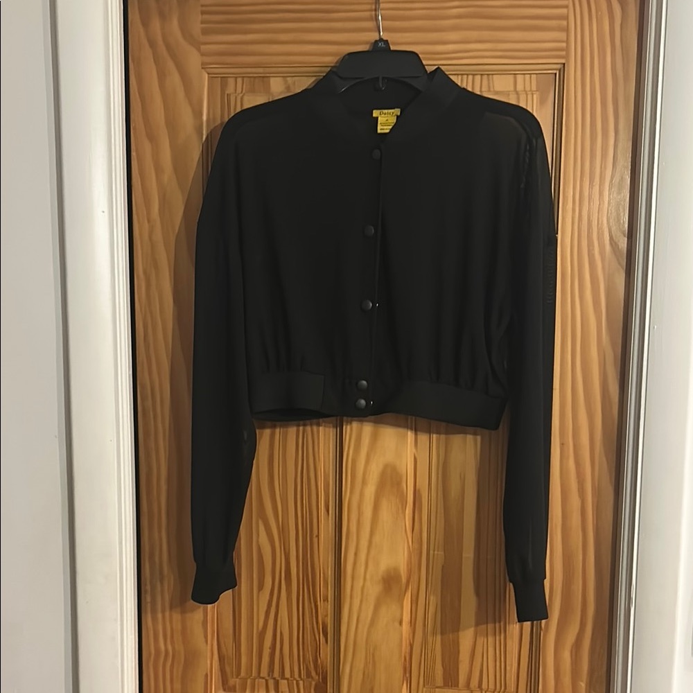 NWT Daisy Black Bomber Jacket Women Cropped Mesh Lightweight size xl